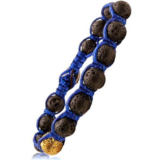 Samsara Bracciale con Lava Nera  - Shamballa Tibetano Buddista - Filo in Cotone Cerato, Vari colori