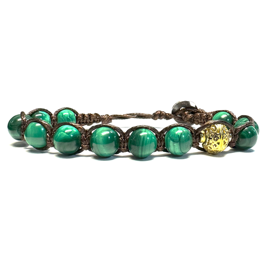 Samsara Bracciale in Malachite Naturale - Shamballa Tibetano Buddista - Filo in Cotone Cerato, Vari colori