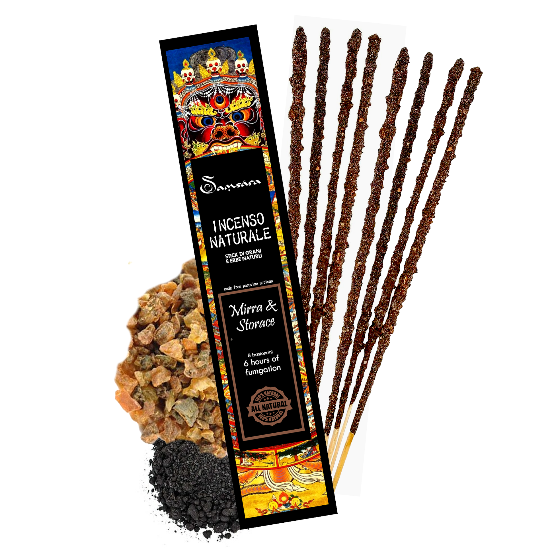 Incenso Peruviano in Stick - Mirra e Storace - Grani ed Erbe 100% Naturali - SamsaraFragrances