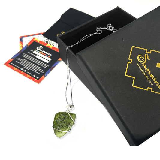 Collana con Moldavite naturale in Argento 925 -  Confezione Regalo e garanzia e Certificato