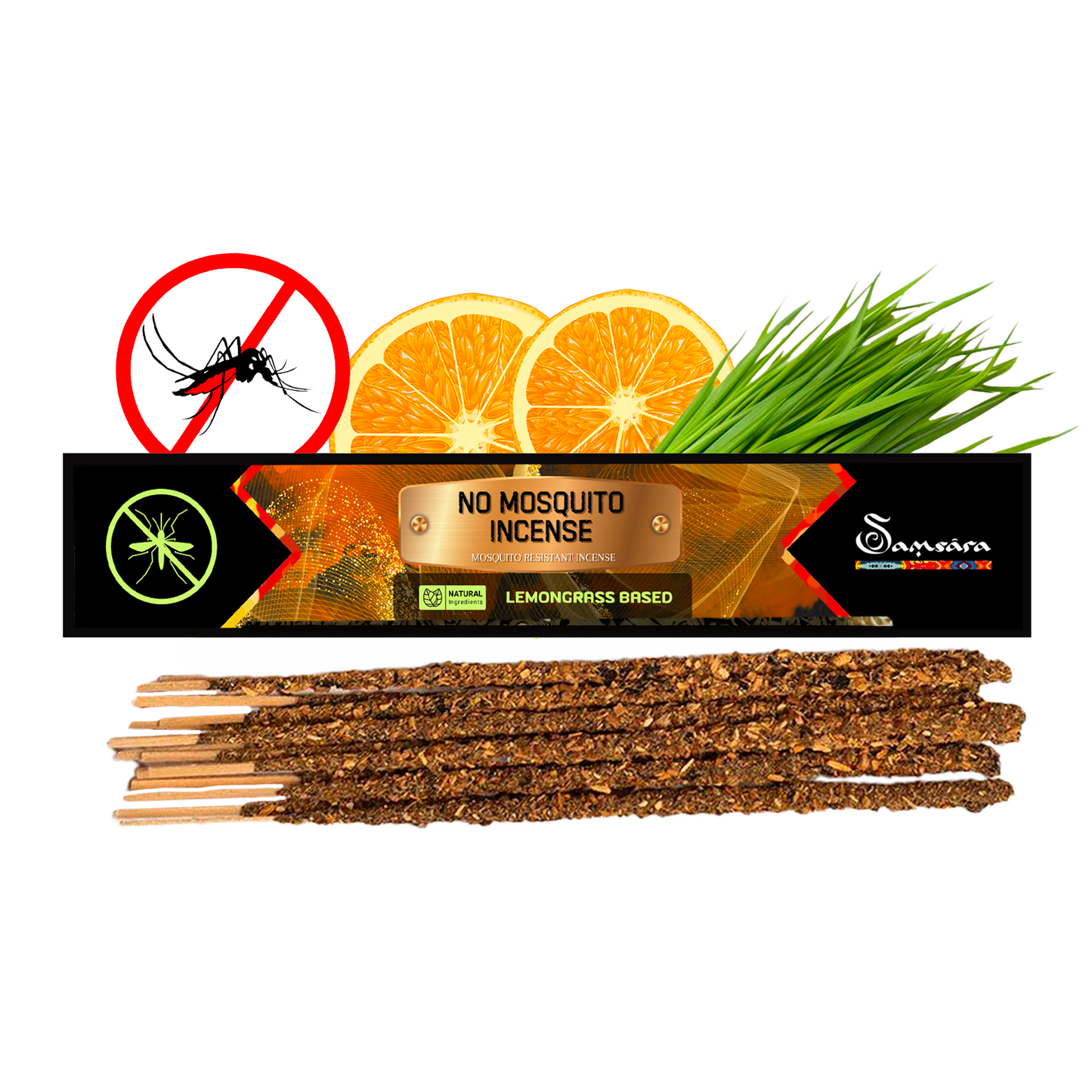 Samsara Incenso ANTIZANZARE alla Citronella | NO CARBONE, NO additivi chimici e volatili | NO MOSQUITOS - 100% Naturali (8 STICK)