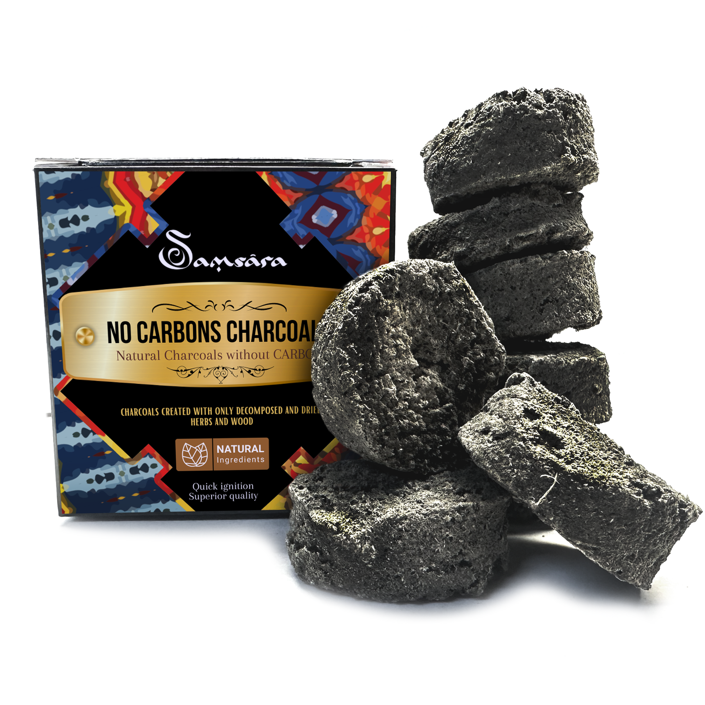 Samsara Carboncini per Incenso Artigianali | NO CARBONE, NO additivi chimici e volatili | Solo Erbe Essiccate e legno per una fragranza naturale e rilassante - 100% Naturali - 8pz - SamsaraFragrances