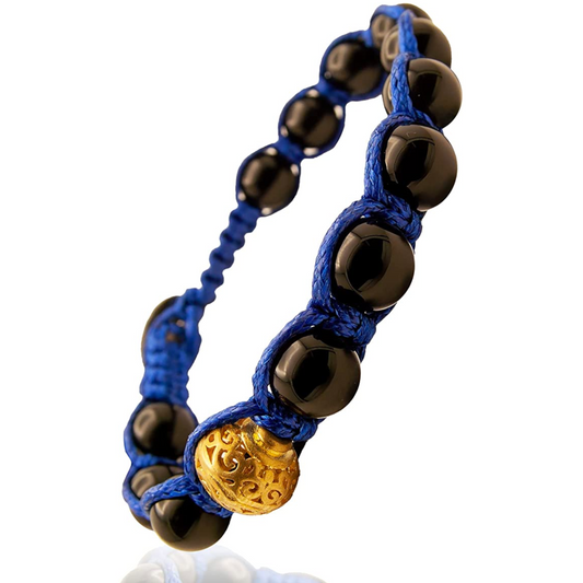 Samsara Bracciale con Onice Nero Lucido - Shamballa Tibetano Buddista - Filo in Cotone Cerato, Vari colori