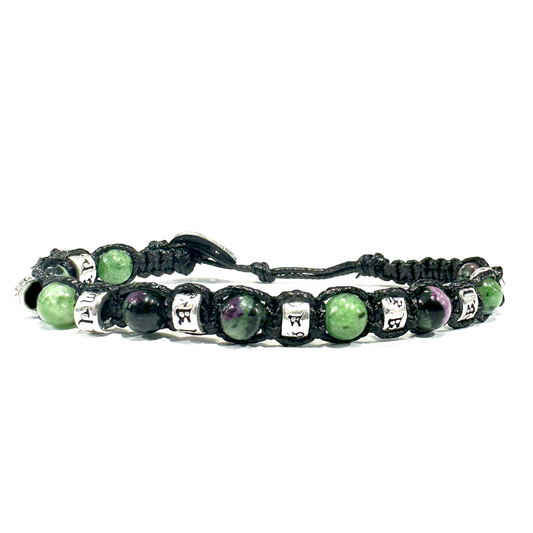 Bracciale Tibetano in Argento 925 e Rubino Zoisite - Filo in cotone cerato vari colori