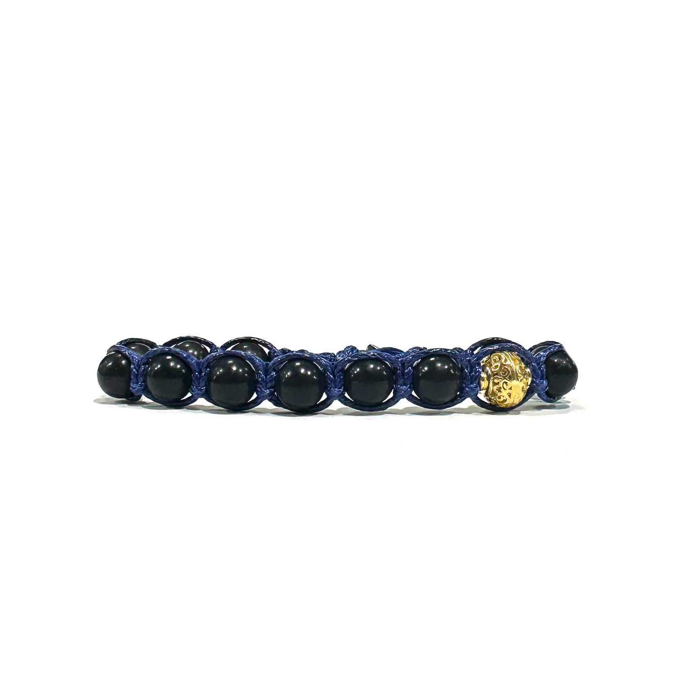 Samsara Buddhist Tibetan bracelet - Shamballa with lucid onyx stone and gold mantra - cotton wire cerated sand