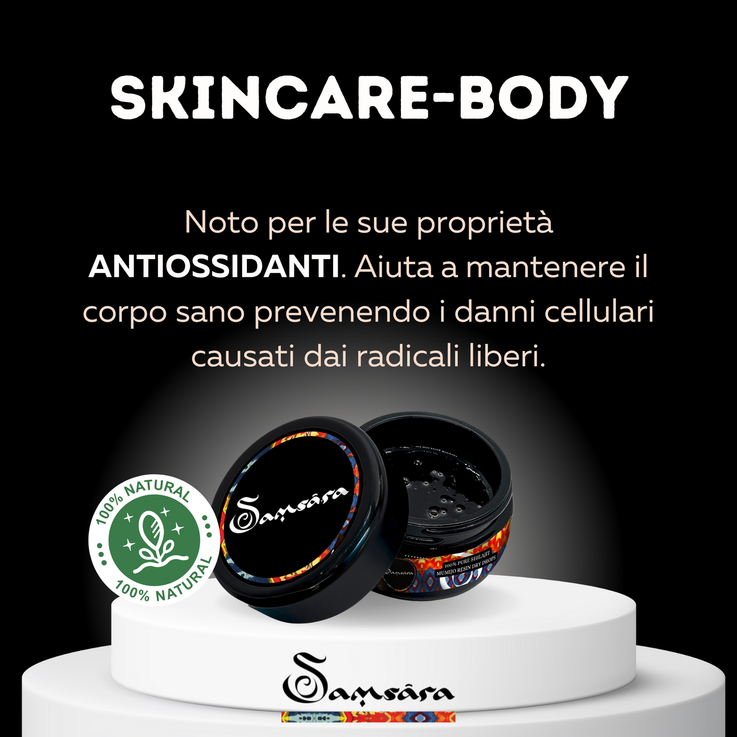 Shilajit Resina Mumijo Puro 100% - Montagne Altai | Certificati Internazionali | 65+ Acido Fulvico, 85 Minerali, Energia Fisica e Benessere - Dosatore, E-guida e Bugiardino (65g) - SamsaraFragrances