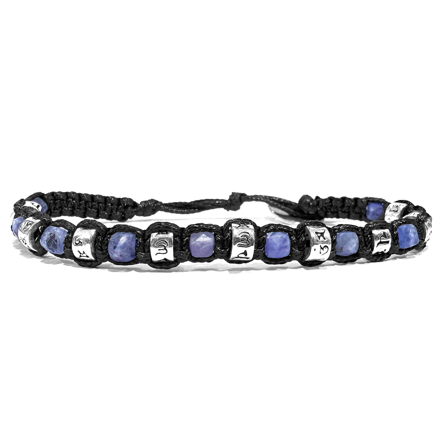 Bracciale Tibetano in Argento 925 e Tanzanite - Filo in cotone cerato vari colori