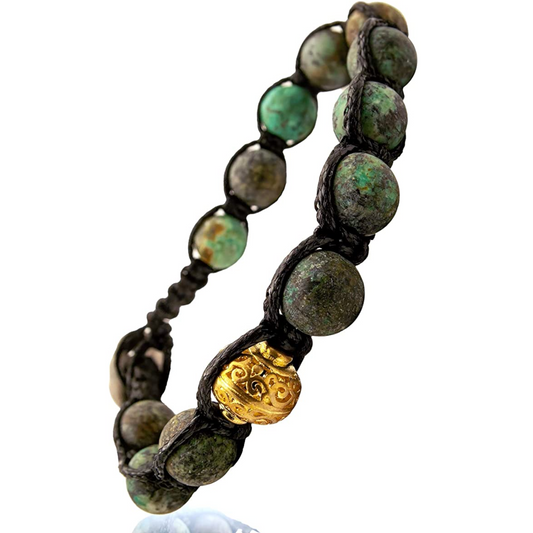 Samsara Bracciale con Turchese Africano - Shamballa Tibetano Buddista - Filo in Cotone Cerato, Vari colori