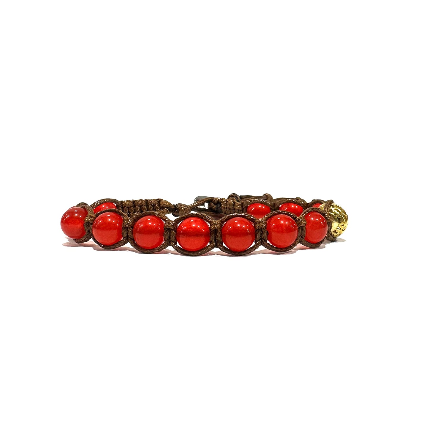 Samsara Bracciale Tibetano Buddista - Shamballa con Agata Rossa - Filo in cotone cerato Marrone - SamsaraFragrances