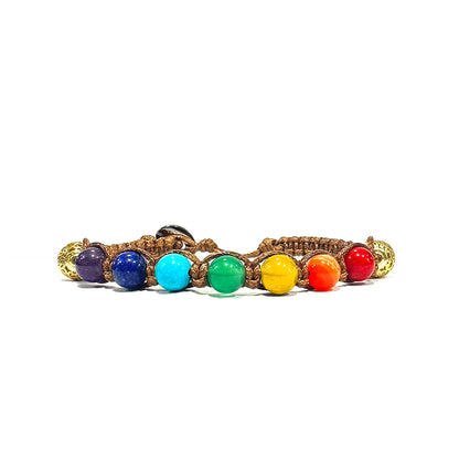 Bracciale Tibetano Buddista 7 CHAKRA - Shamballa con Sette Pietre Diverse - Filo in Cotone Cerato Marrone - SamsaraFragrances