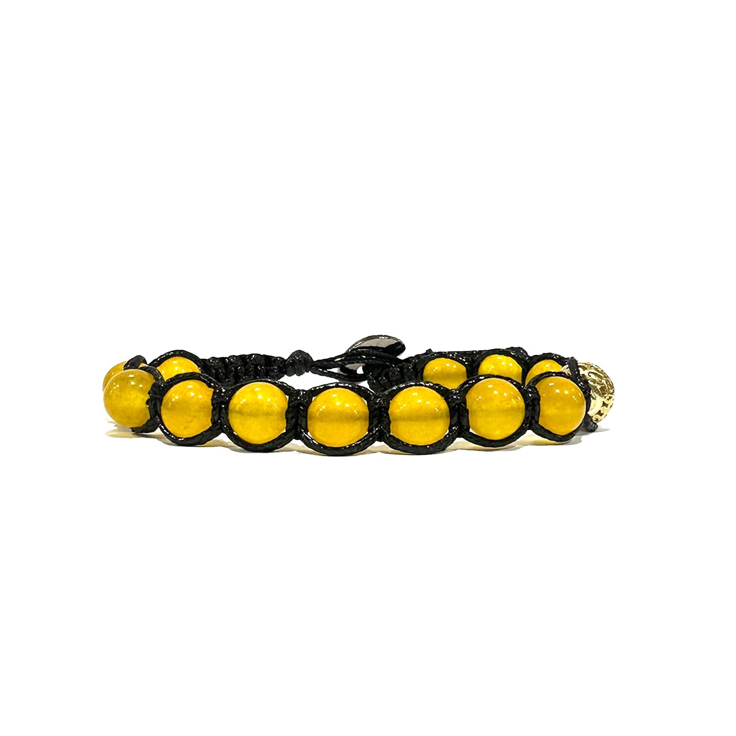 Samsara Bracciale Tibetano Buddista - Shamballa con Agata Gialla - Filo in cotone cerato Nero - SamsaraFragrances