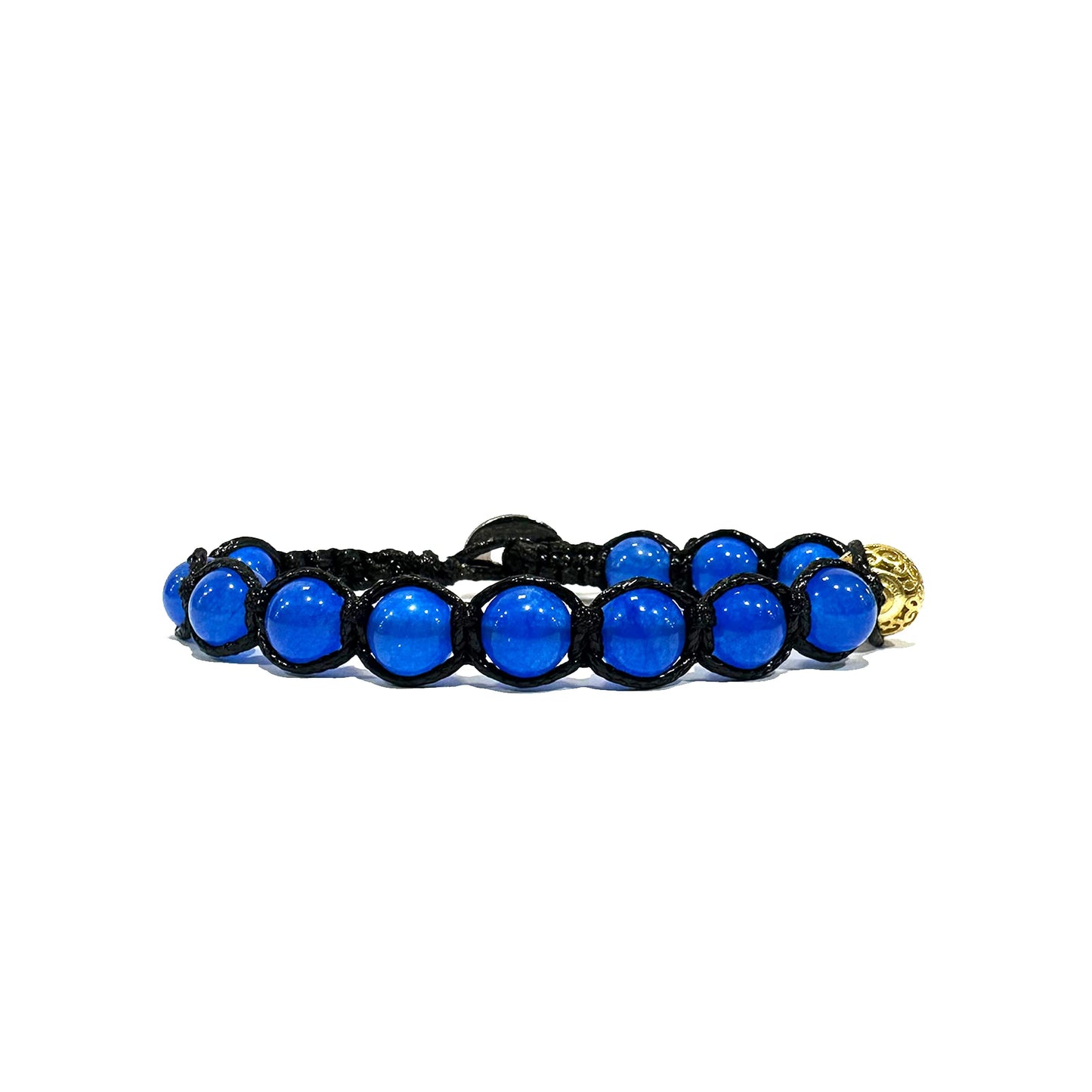 Samsara Bracciale Tibetano Buddista - Shamballa con Agata Blu - Filo in cotone cerato Nero - SamsaraFragrances