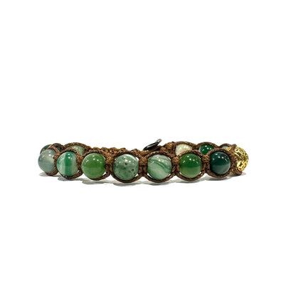 Samsara Bracciale Tibetano Buddista - Shamballa con Agata Verde Striata - Filo in cotone cerato Marrone - SamsaraFragrances