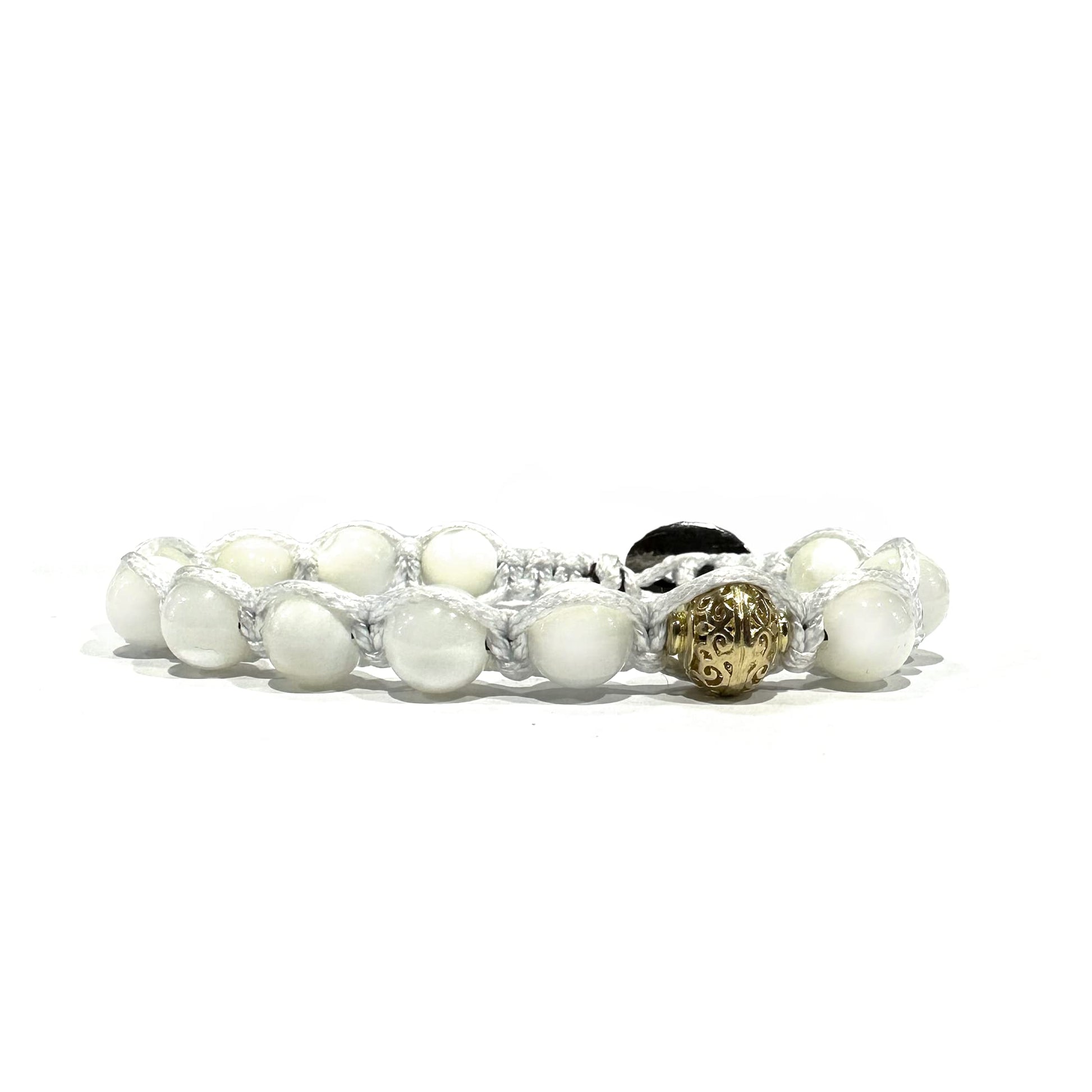 Bracciale Kailash Tibetano Buddista - Bracciale Spirituale Con Madreperla - Filo in cotone cerato Bianco - SamsaraFragrances