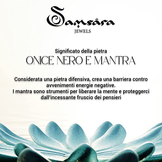 Samsara Bracciale Tibetano Buddista - Shamballa con Onice Opaco e Onice Lucido con Mantra - Filo in Cotone Cerato Marrone - SamsaraFragrances