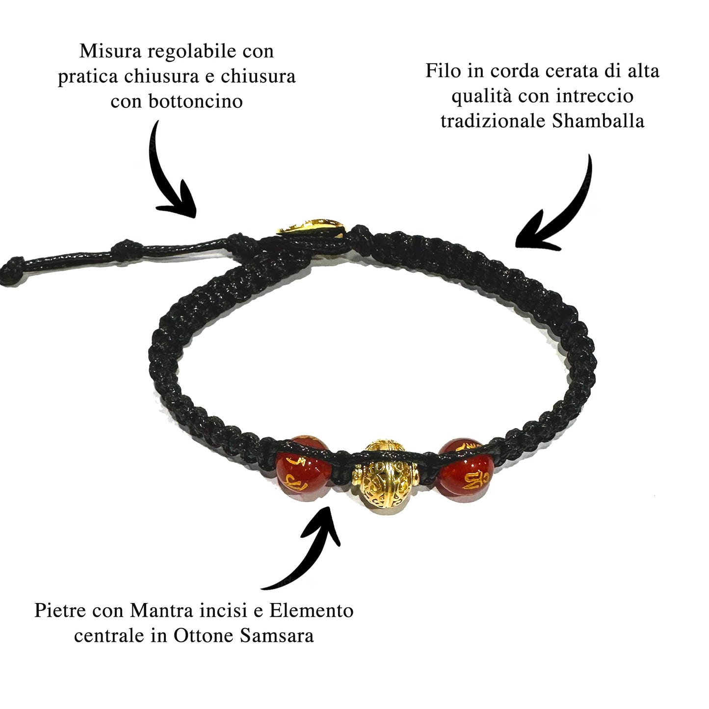 Kabbalah Bracciale della Fortuna contro il Malocchio - Gioiello Mistico Artigianale - Corda Cerata Regolabile Nera - SamsaraFragrances