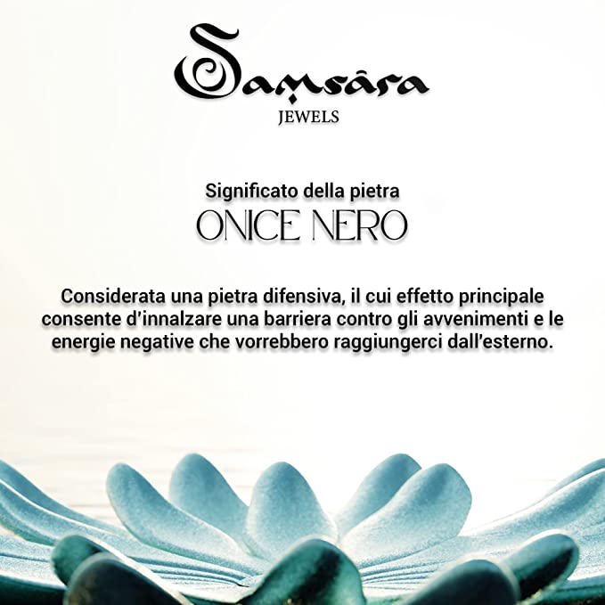 Samsara Bracciale Tibetano Buddista - Shamballa con Pietra in Onice Nero Opaco - Filo in Cotone Cerato Blu - SamsaraFragrances