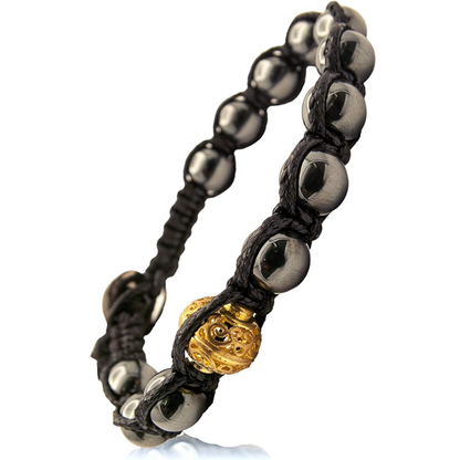 Samsara Bracciale Tibetano Buddista - Shamballa con Ematite - Filo in Cotone Cerato Nero - SamsaraFragrances