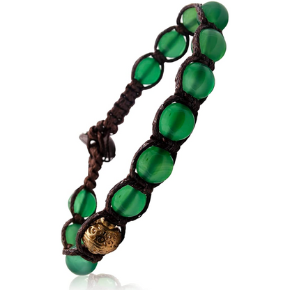 Samsara Bracciale Tibetano Buddista - Shamballa con Pietra in Agata Verde - Filo in Cotone Cerato Marrone - SamsaraFragrances