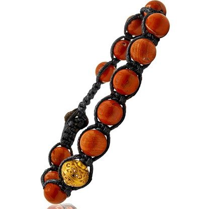 Samsara Bracciale Tibetano Buddista - Shamballa con Pietra in Diaspro Rosso - Filo in Cotone Cerato Nero - SamsaraFragrances