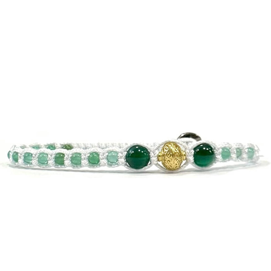 Samsara Cavigliera tibetana Shamballa con pietre - AGATA VERDE STRIATA - SamsaraFragrances