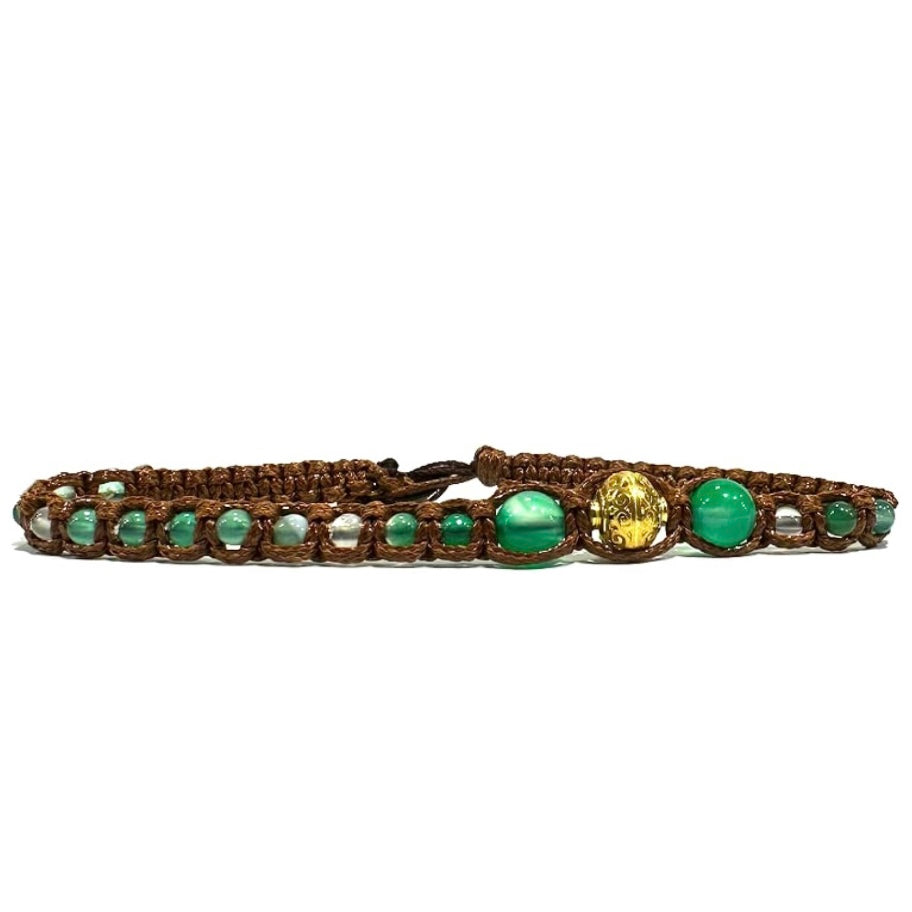 Samsara Cavigliera tibetana Shamballa con pietre - AGATA VERDE STRIATA - SamsaraFragrances