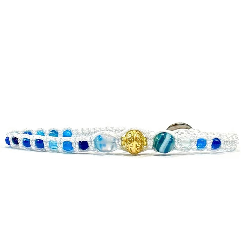 Samsara Cavigliera tibetana Shamballa con pietre - AGATA BLU STRIATA - SamsaraFragrances