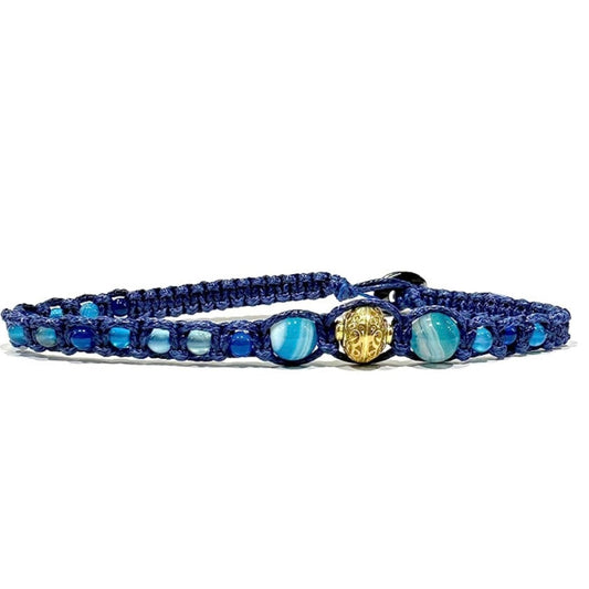 Samsara Cavigliera tibetana Shamballa con pietre - AGATA BLU STRIATA - SamsaraFragrances