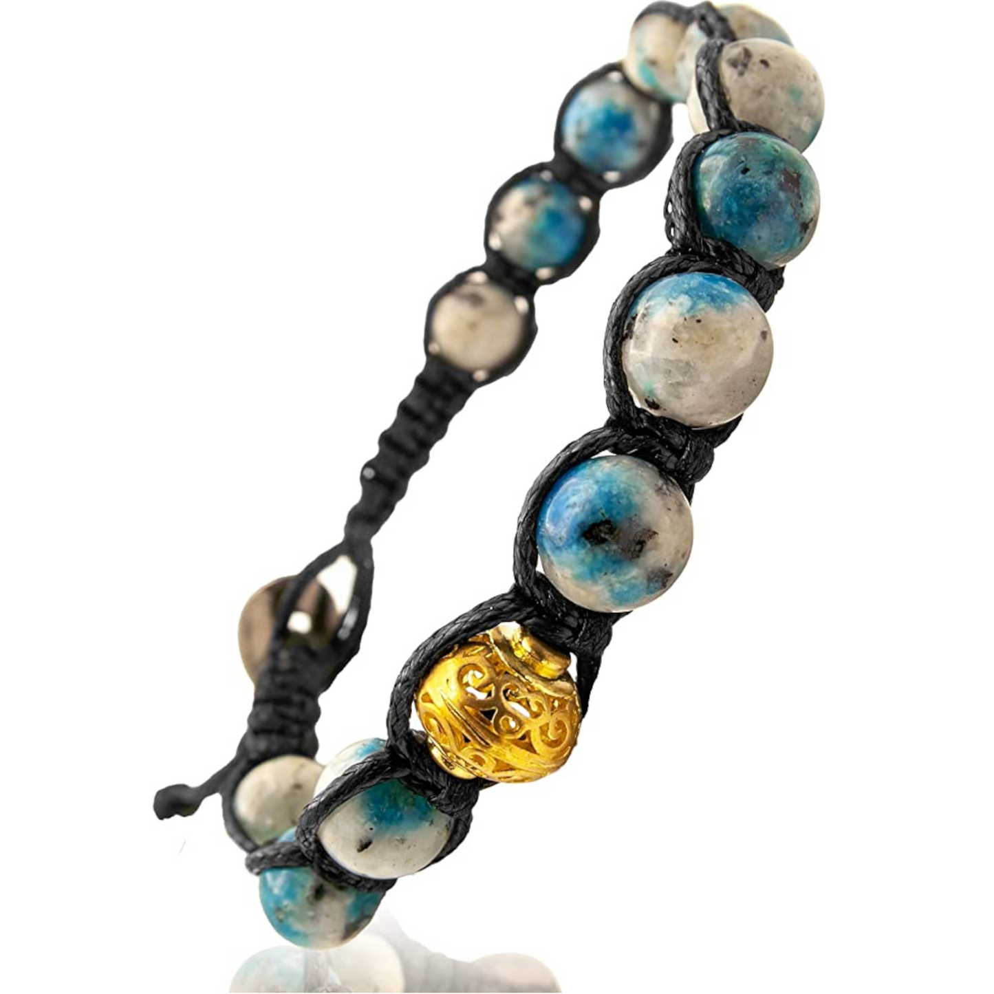 Samsara Bracciale Tibetano Buddista - Shamballa con Azzurrite del K2 - Filo in Cotone Cerato Nero - SamsaraFragrances