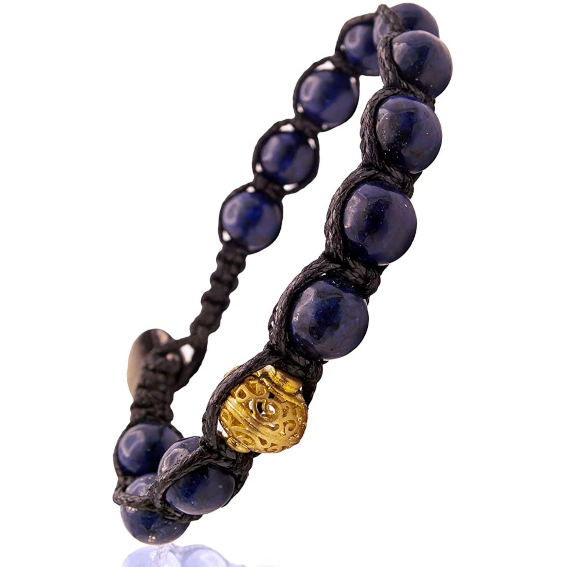 Samsara Bracciale Tibetano Buddista - Shamballa con Lapislazzuli - Filo in Cotone Cerato Nero - SamsaraFragrances