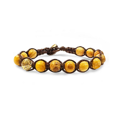 Samsara Bracciale Tibetano Buddista - Shamballa con Palo Santo - Filo in Cotone Cerato Marrone - SamsaraFragrances