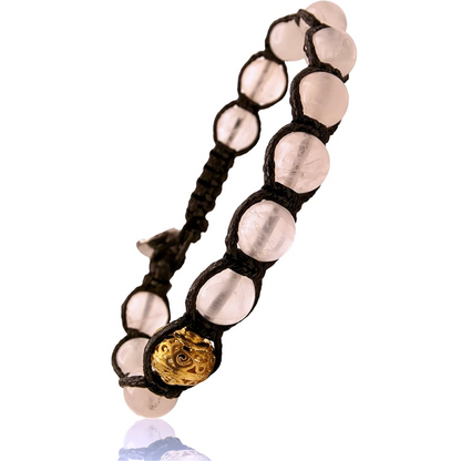 Samsara Bracciale Tibetano Buddista - Shamballa con Pietra in Quarzo Rosa - Filo in Cotone Cerato Nero - SamsaraFragrances